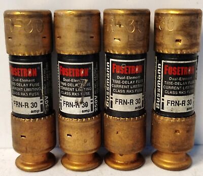 Bussmann FRN-R-30 250 V AC / 125 V DC 30 A Fusetron Time Delay Fuses - Lot of 4