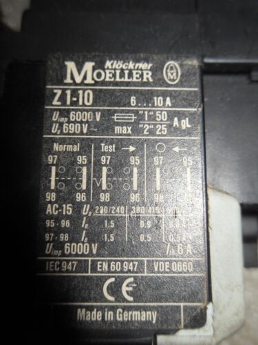 1 KLOCKNER MOELLER Z1-10 THERMAL OVERLOAD RELAY