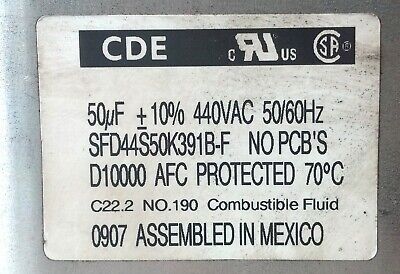 CDE SFD44S50K391B-F 50μF +/-10% 440 V AC 50/60 Hz Capacitor