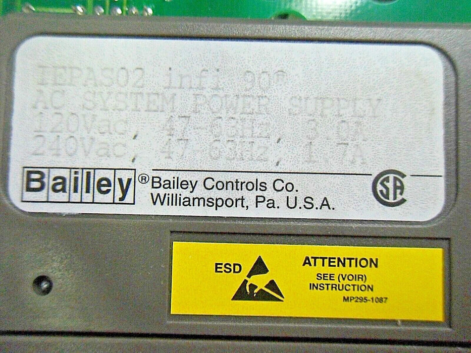 Bailey Controls IEPAS02 INFI90 Power Supply AC 120VAC 47-63HZ 3.0A