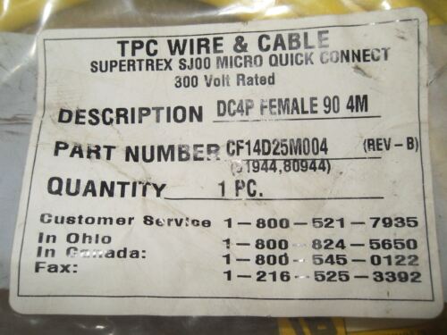 TPC Wire & Cable CF14D25M004 Micro Quick-Connect Cordset