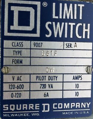 Square D 9007-B61F Limit Switch