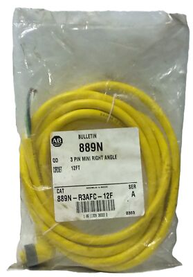 Allen-Bradley 889N-R3AFC-12F PLC Cable w/ One 3 Pin Mini Right Angle Connector