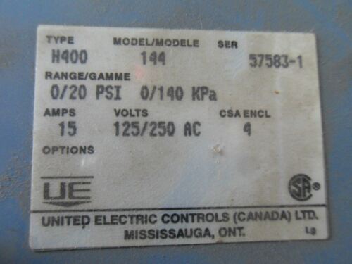 1 United Electric Controls H400-144 Pressure Switch