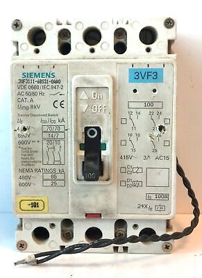 Siemens 3VF3111-6BS31-0AA0 600 V 100 A 3 P Circuit Breaker