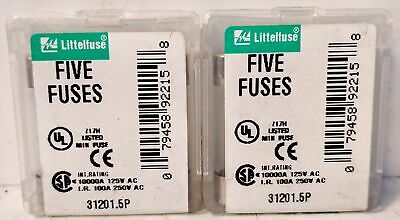 Littelfuse 31201.5P 250 V AC 0.5 A Fast Acting Glass Fuse - Lot of 10