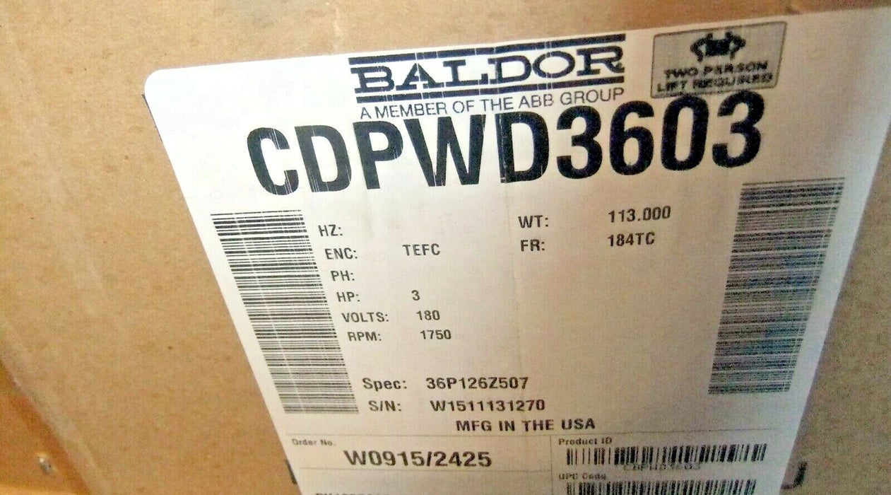 Baldor 3HP Motor CDPWD3603