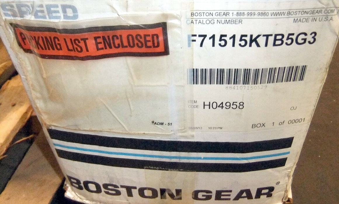 Boston Gear Worm Speed Reducer F71515KTB5G3