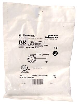 Allen-Bradley 872C-A2N12-R3 20-250 V AC Shielded Inductive Proximity Sensor