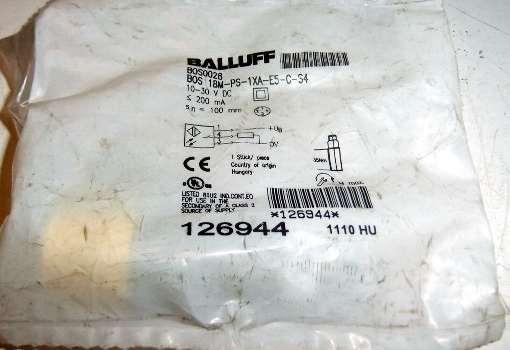 Balluff Bos 18M-PS-1XA-E5-C-S4 Tubular Photoelectric Sensor