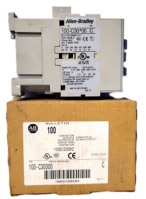 Allen-Bradley 100-C30D00 30 A Non-Reversing Contactor W/ 110/120 V AC Coil