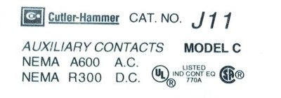 Cutler-Hammer 9084A17G01 J11 600 V AC/300 V DC 1 NO 1 NC Auxiliary Contact