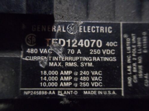 1 GE TED124070 70A CIRCUIT BREAKER