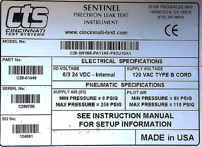 Cincinnati Test Systems C28-01449 C28-01449 Leak Test Instrument w/ Interface