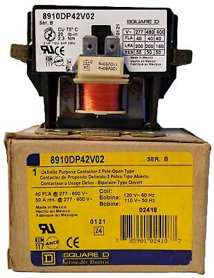 Square D 8910DP42V02 110/120 V AC DPST-NO Definite Purpose Contactor