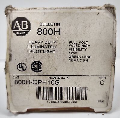 Allen-Bradley 800H-QPH10G 120V LED Green Pilot Light