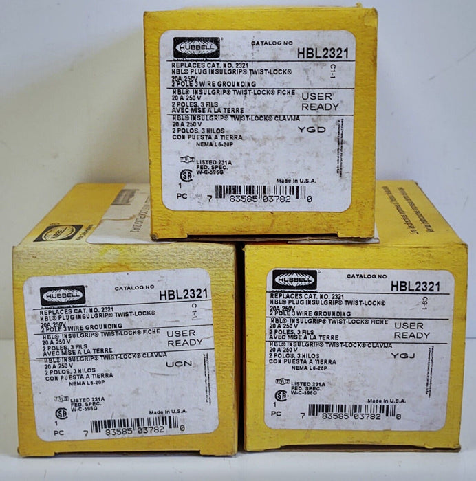 Hubbell HBL2321 2 Pole 3 Wire 20 A 250 V Male Locking Plug
