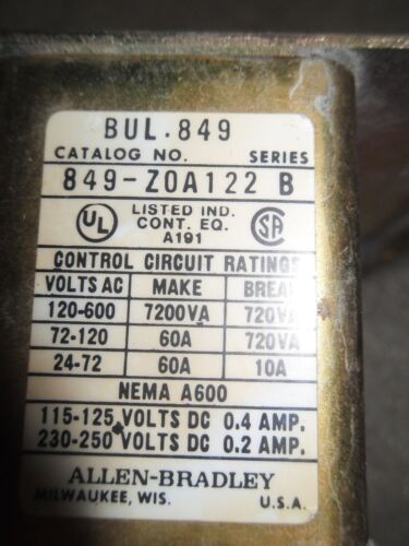Allen-Bradley 849-ZOA122 Pneumatic Timing Relay