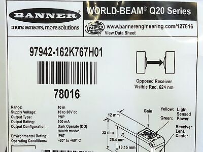 Banner Engineering Q20PR-78016 97942-162K167H01 Photoelectric Sensor