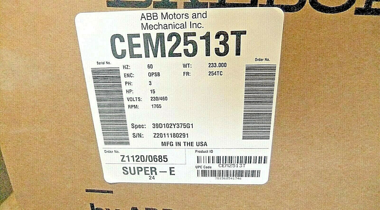 Baldor 15 HP Foot-Mounted Motor CEM2513T