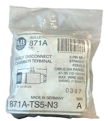 Allen-Bradley 871A-TS5-N3 Mini 5 Pin Straight Female Terminal Chamber/Connector