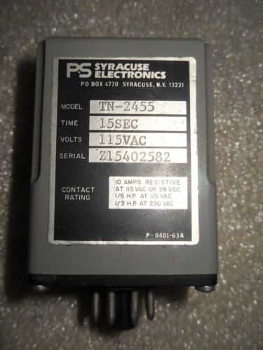 1 USED SYRACUSE ELECTRONICS TN-2455 15 SEC 115VAC TIME DELAY RELAY
