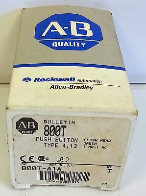 Allen-Bradley 800T-A1A Series T Type 4, 13 Green Flush Head Momentary Pushbutton
