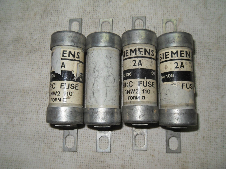 4 Siemens 3NW2 110 2A 600V Fuses