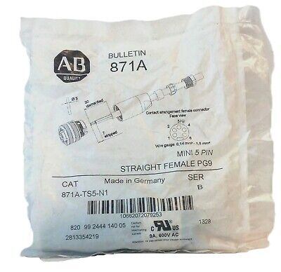 Allen-Bradley 871A-TS5-N1 Mini 5 Pin Straight Female Terminal Chamber/Connector