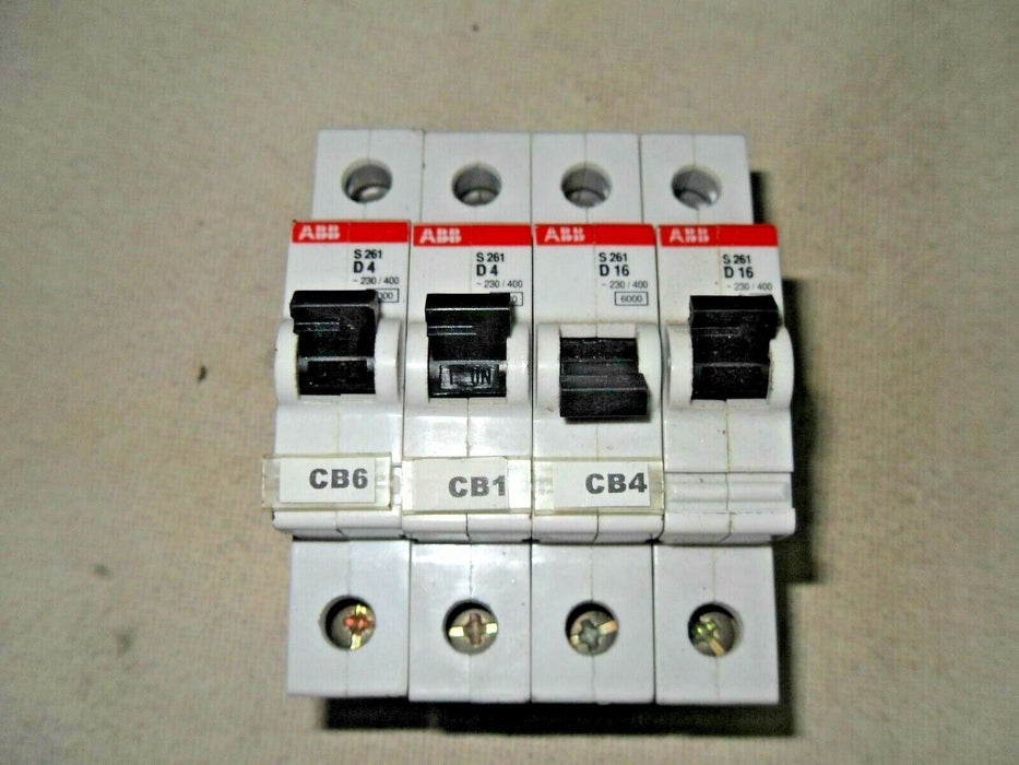 4 ABB S261-D16/D-4 Circuit Breakers 230/400, Amps 1.6 1P