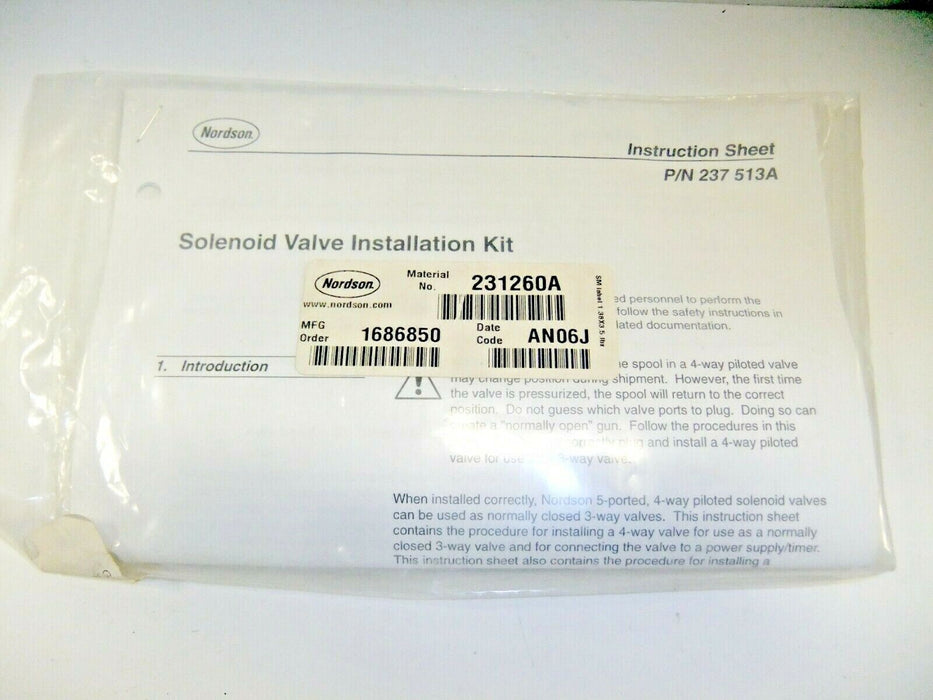 Nordson Solenoid Valve Installation Kit 231260A