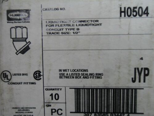 1 BOX OF 10 Hubbell H0504 LIQUIDTIGHT CONNECTORS