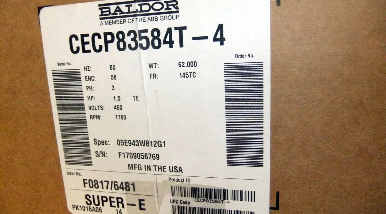 Baldor 1.5 HP Foot Mounted Motor CECP83584T-4