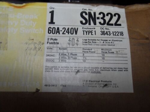 1 Siemens SN-322 ENCLOSURE TYPE 1