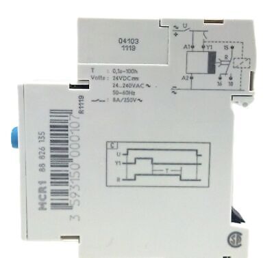 Crouzet MCR1 24 - 240 VAC / 24 VDC 8A 0.1sec - 100hr Din Rail Mount Timer Relay