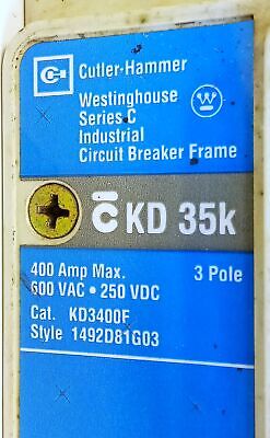 Cutler-Hammer KD3400F-1492D81G03 Ser C 600 VAC 400 A Industrial Circuit Breaker