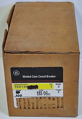 GE TED134100 480 VAC/250 VDC 100 A 3 Pole Industrial Molded Case Circuit Breaker