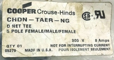Crouse-Hinds CHDN-TAER-NG Devicenet 300 V 8 A 5-Pole Female/Male/Female Tee