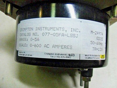 Crompton 077-05FA-LSSJ 0-600 A 4-1/2 in Square Panel Mounted Ammeter
