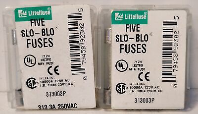 Littelfuse 313003P 250 V AC 3 A Slo-Blo Glass Fuses - Lot of 10