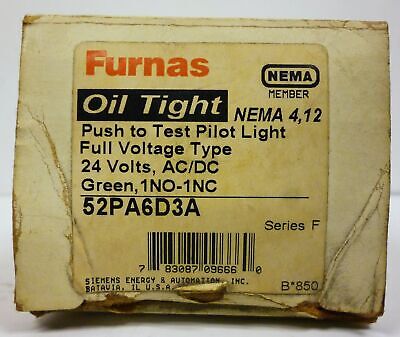 Furnas 52PA8D3A Oil Tight Green Push to Test Pilot Light