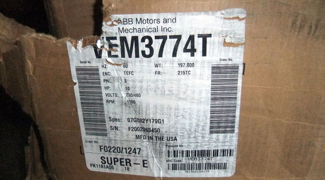 Baldor 10 HP Motor C-Face Footless VEM3774T