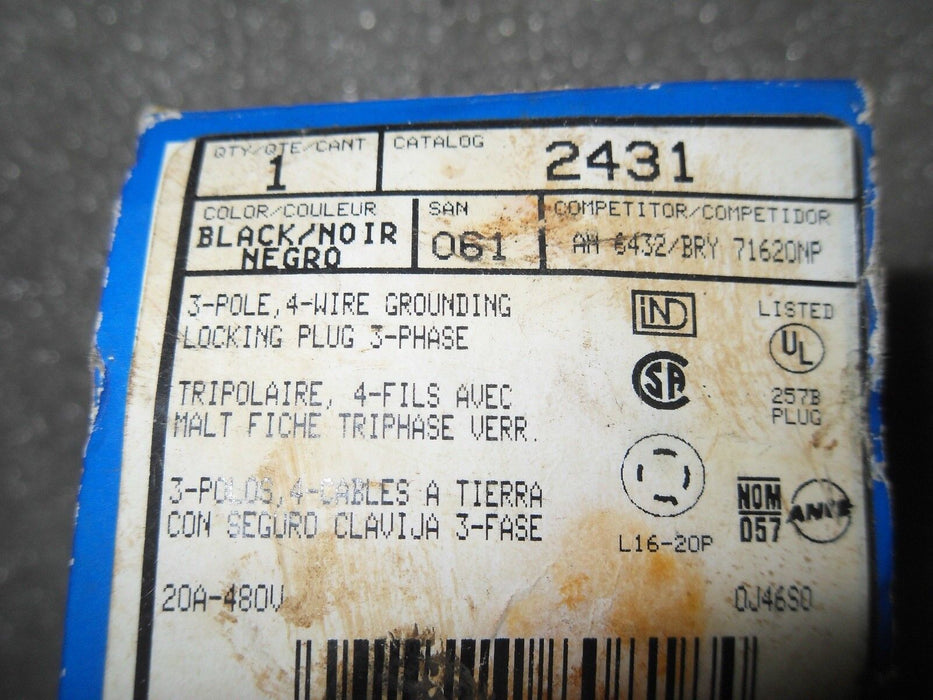 1 NIB LEVITON 2431 20A 480VAC 3 POLE PLUG