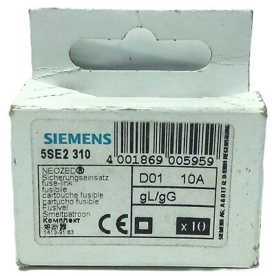 Siemens 5SE2310 NEOZED 400 V AC 10 A Ceramic Fuse Link