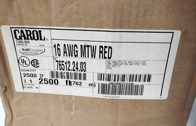 Carol 76512.24.03 16 AWG MTW 90C RED 2500 FT SPOOL
