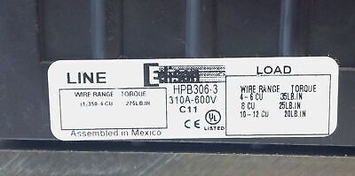 Edison HPB306-3 310 A 600 V 3 P Power Distribution Block