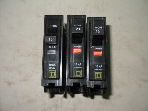 3 Square D Type QO Circuit Breakers