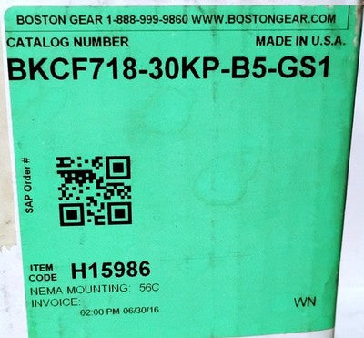 Boston Gear BKCF718-30KP-B5-GS1 30:1 Ratio Bost-Kleen Wash Down Gear Reducer