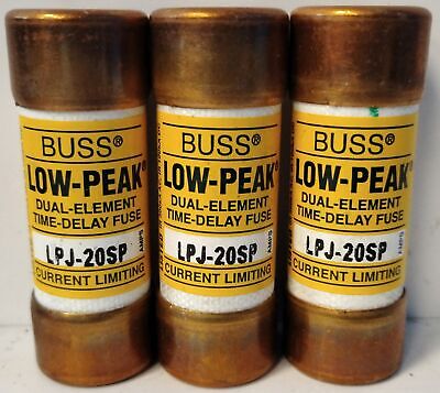 Bussmann LPJ-20SP 600 V AC / 300 V DC 20 A Low-Peak Time-Delay Fuse - Lot of 3