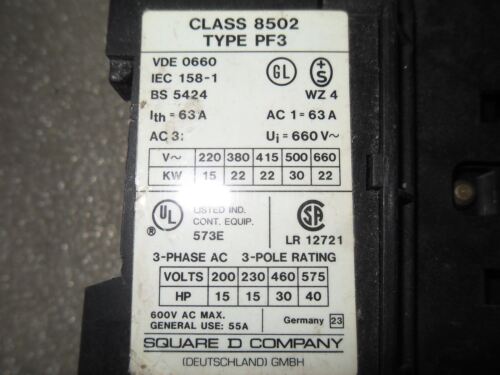 1 Square D 8502-PF3.00 CONTACTOR W/ 9065-TF29 OVERLOAD RELAY
